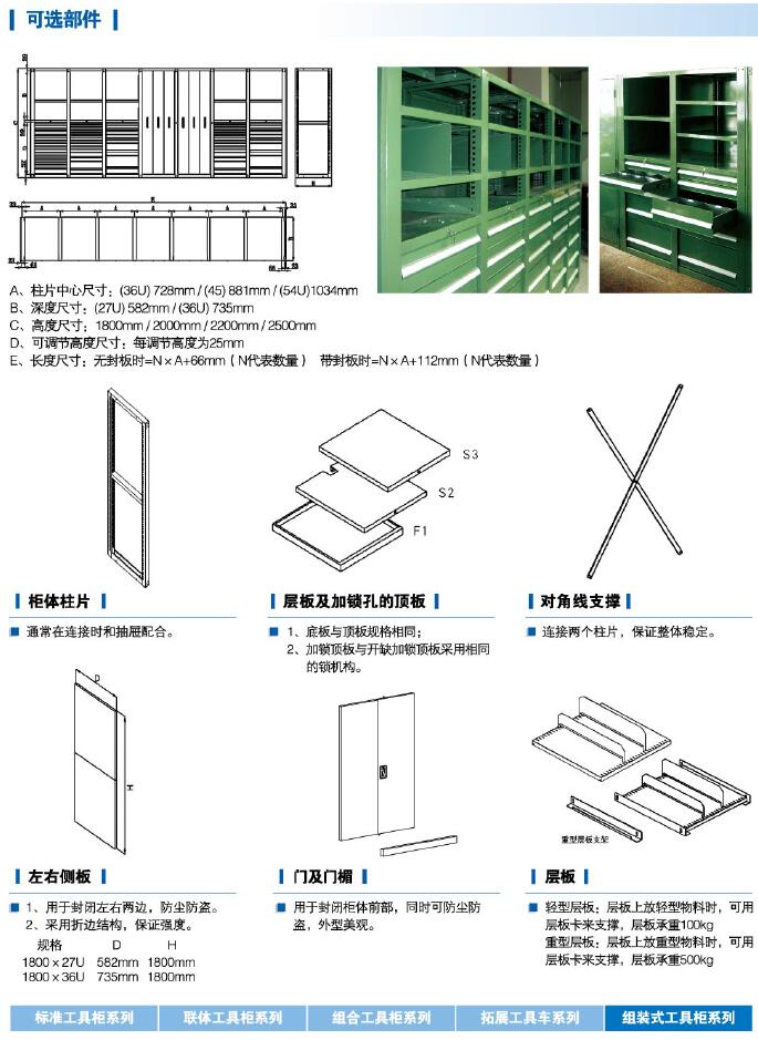 組裝工具柜可選部件參數(shù)